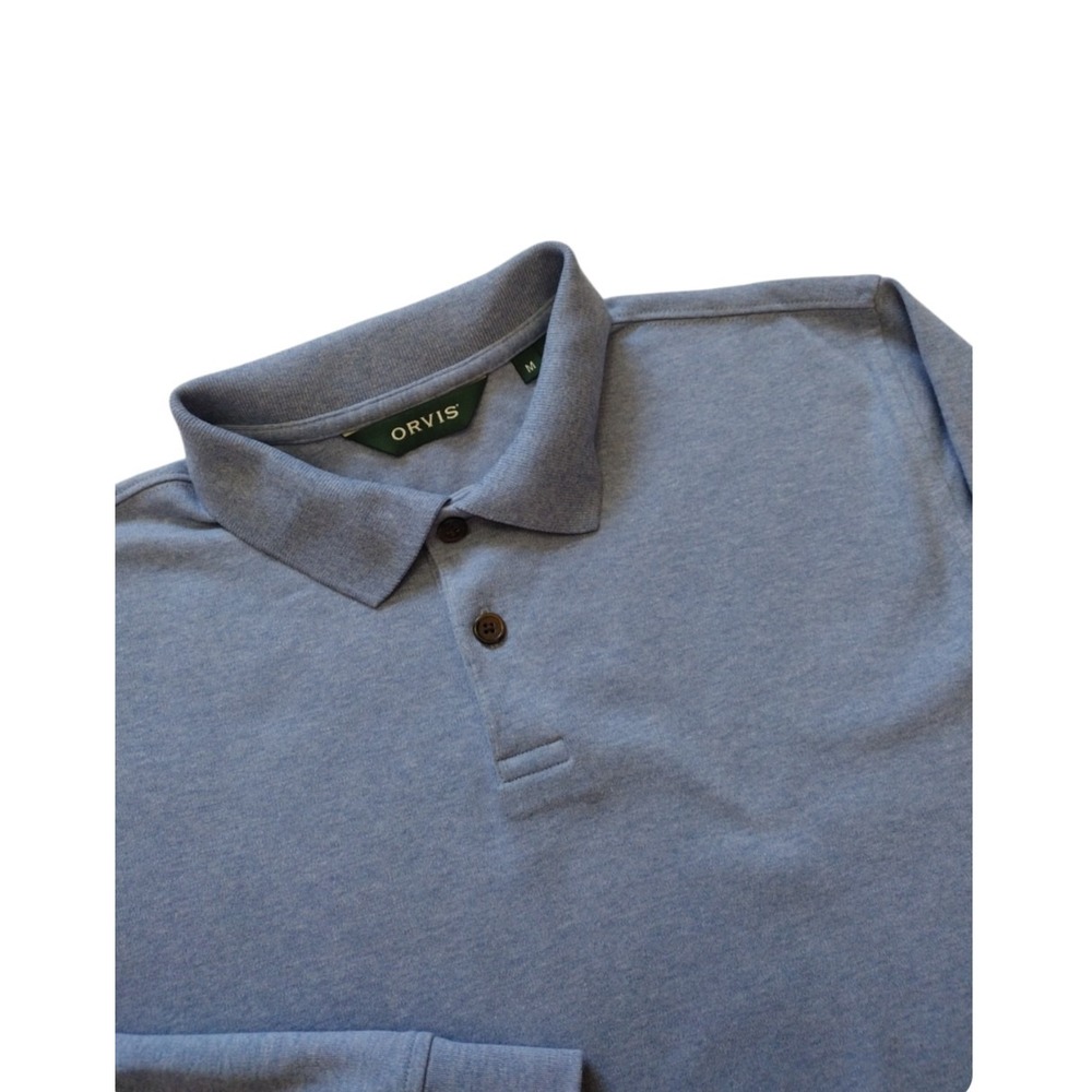 Orvis Polo Shirt Mens M Casual Knit Blue Long‎ Sleeves Travel Sporty Vacation